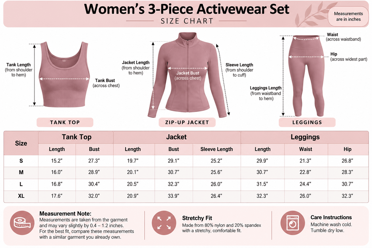 Womens 3-Piece Activewear Set Workout Fitness