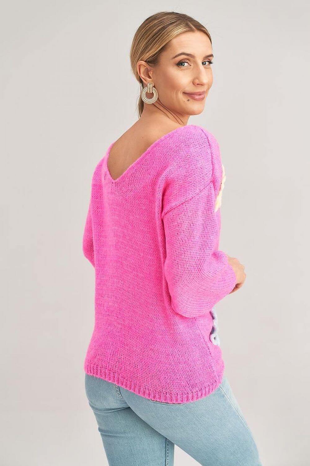 Women's Floral Knit Jumper with 3D Applique - One Size 