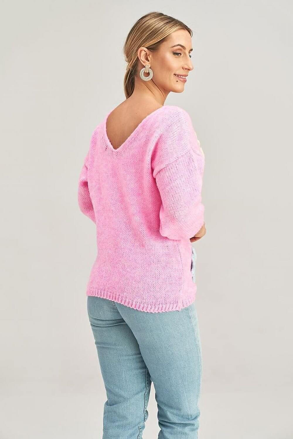 Women's Floral Knit Jumper with 3D Applique - One Size 