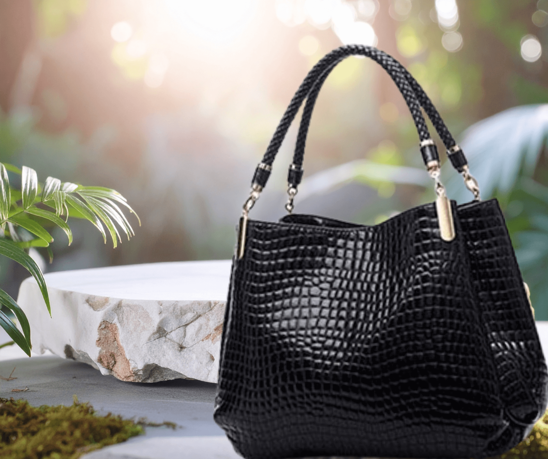 Womens PU Leather Crocodile Pattern Shoulder Handbag