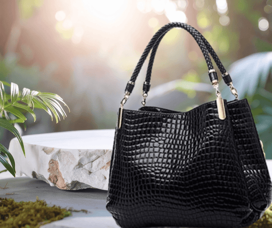 Womens PU Leather Crocodile Pattern Shoulder Handbag