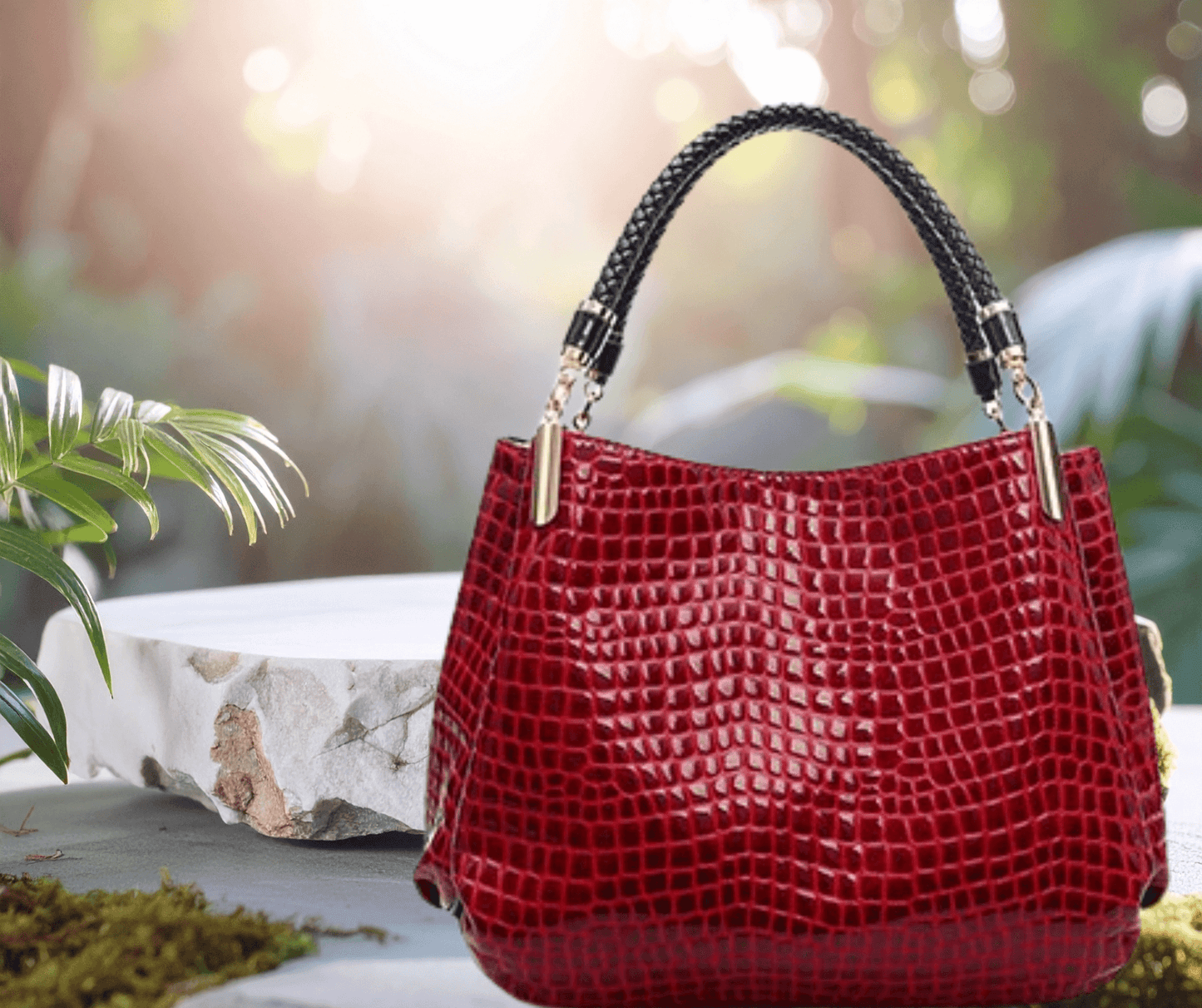 Womens PU Leather Crocodile Pattern Shoulder Handbag