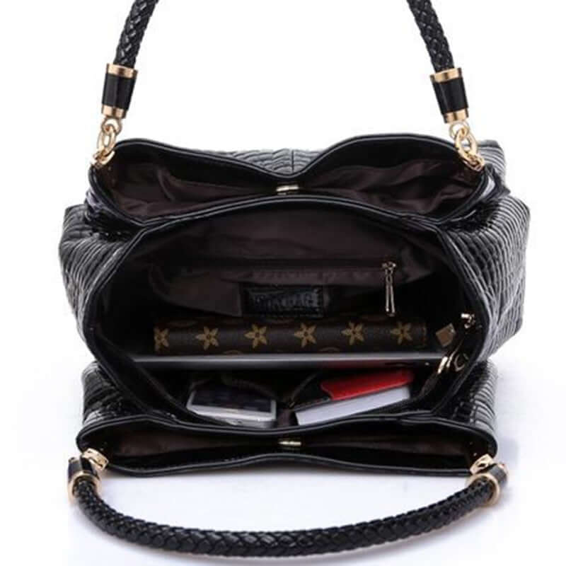 Womens PU Leather Crocodile Pattern Shoulder Handbag