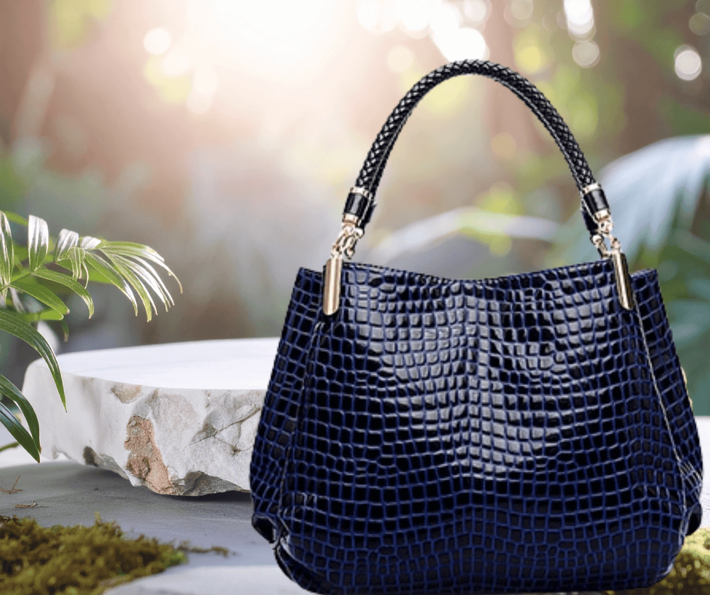 Womens PU Leather Crocodile Pattern Shoulder Handbag
