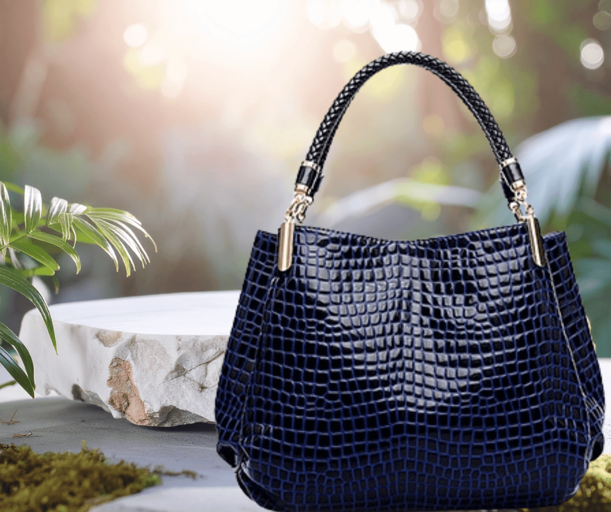Womens PU Leather Crocodile Pattern Shoulder Handbag