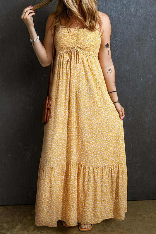 Womens Smocked Boho Maxi Cami Dress - Flowy Summer Dress