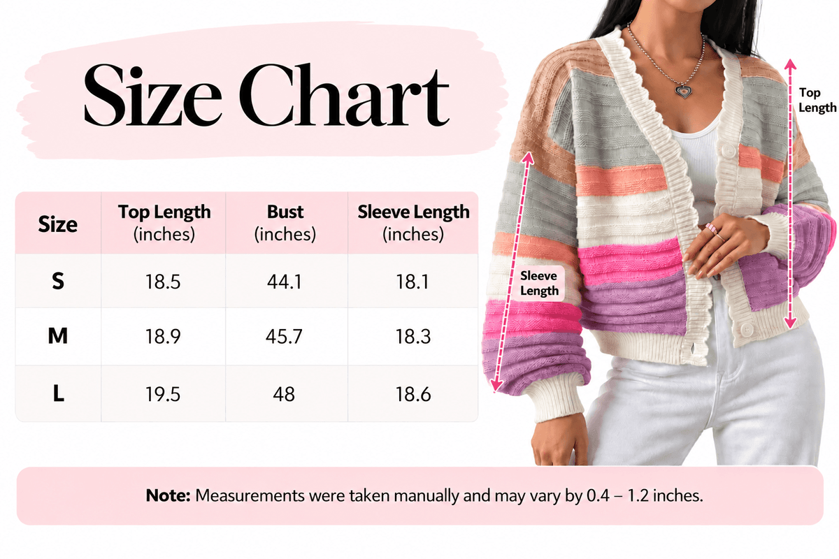 Women's Striped Cropped Cardigan with Balloon Sleeves