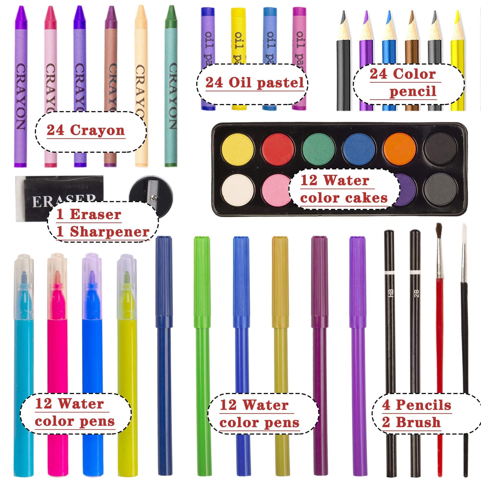 Wooden Art Set with Markers Crayons and Paints 150pc