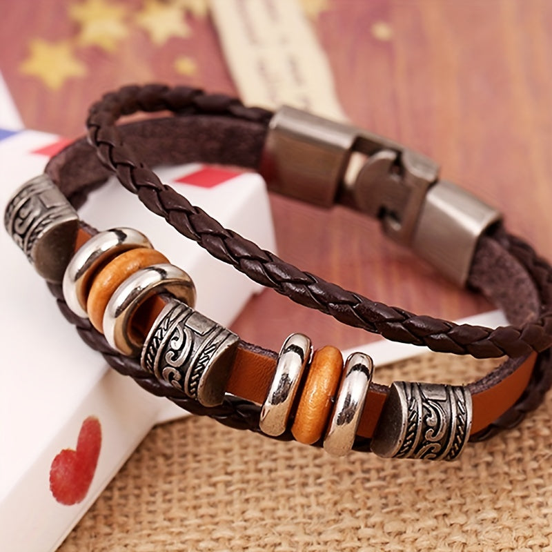 Beaded Multi-layer American Punk Leather Men's Bracelet | GreenLifeHuman Emporium