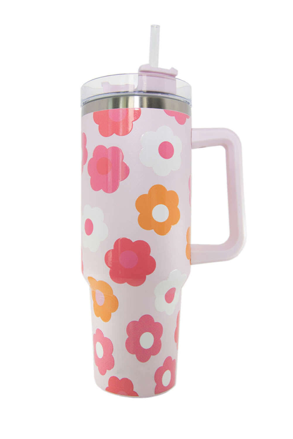 Vibrant Blossom: 40oz Multicolor Flower Print Stainless Steel Vacuum Cup