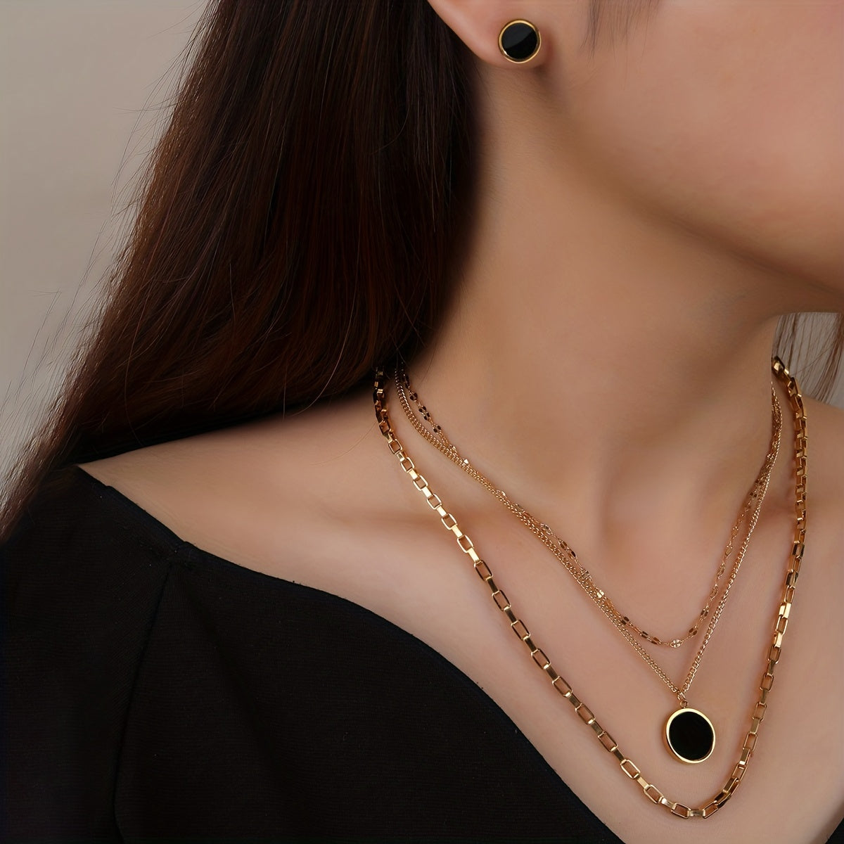 Elegant Multi-Layered 3pcs 18K gold plated Stainless Steel Jewelry Set | GreenLifeHuman Emporium