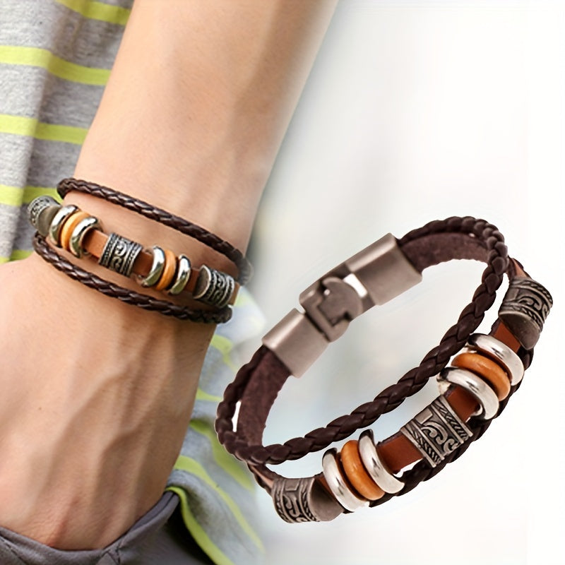 Beaded Multi-layer American Punk Leather Men's Bracelet | GreenLifeHuman Emporium