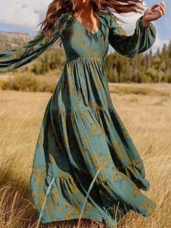 Boho Bliss: Crinkled Oversized Cotton-Print Maxi Dress