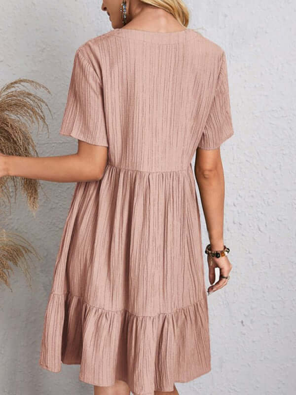 Summer Style: Breathable Wrinkle Short Sleeve V-Neck Splicing Dress