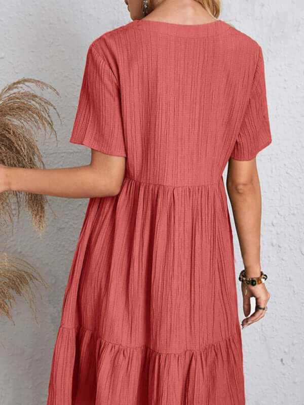 Summer Style: Breathable Wrinkle Short Sleeve V-Neck Splicing Dress