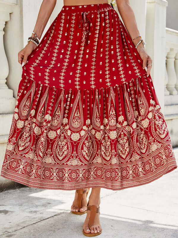 Boho Beauty: Bohemian High-Waist Swing Skirt