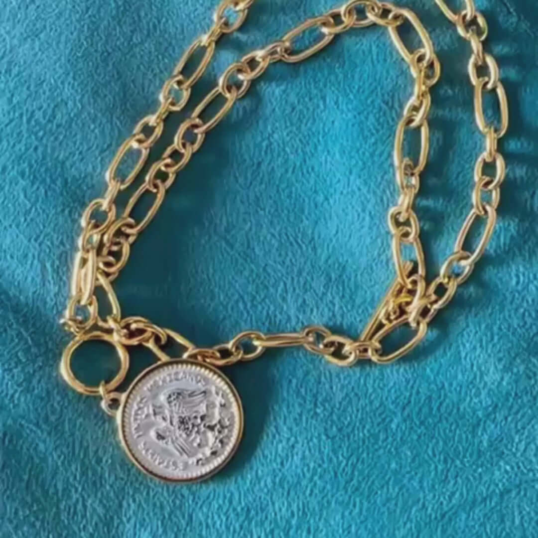 Golden Era: Trendy Waterproof Round Coin Pendant Necklace