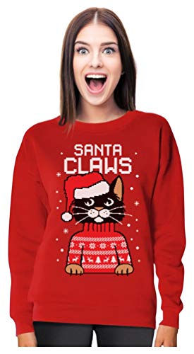 Santa Claws Cat Ugly Christmas Sweater / Sweatshirt - Red & Gray | GreenLifeHuman Emporium