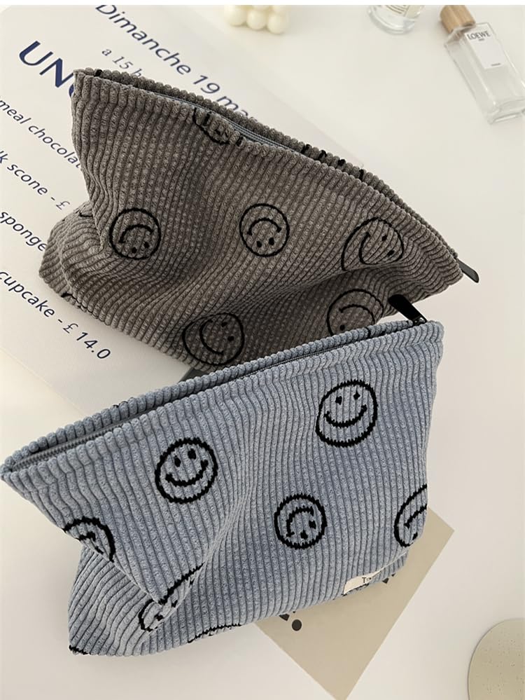 Smiley Face Logo Corduroy Cosmetic Bag with Zipper Closure | GreenLifeHuman Emporium