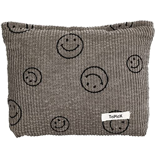 Smiley Face Logo Corduroy Cosmetic Bag with Zipper Closure | GreenLifeHuman Emporium