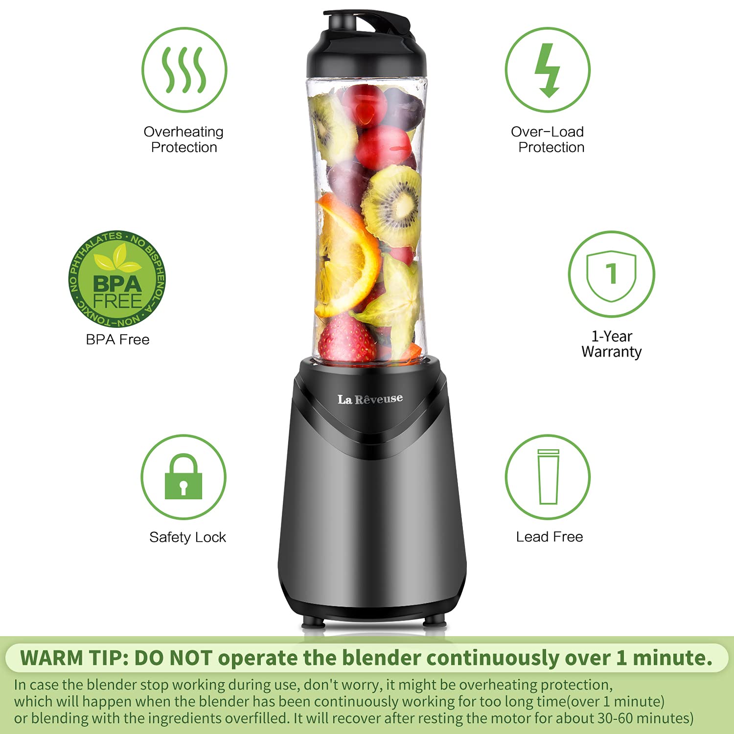 Portable Travel Size La Reveuse Smoothie Blender 300 Watts BPA-free | GreenLifeHuman Emporium