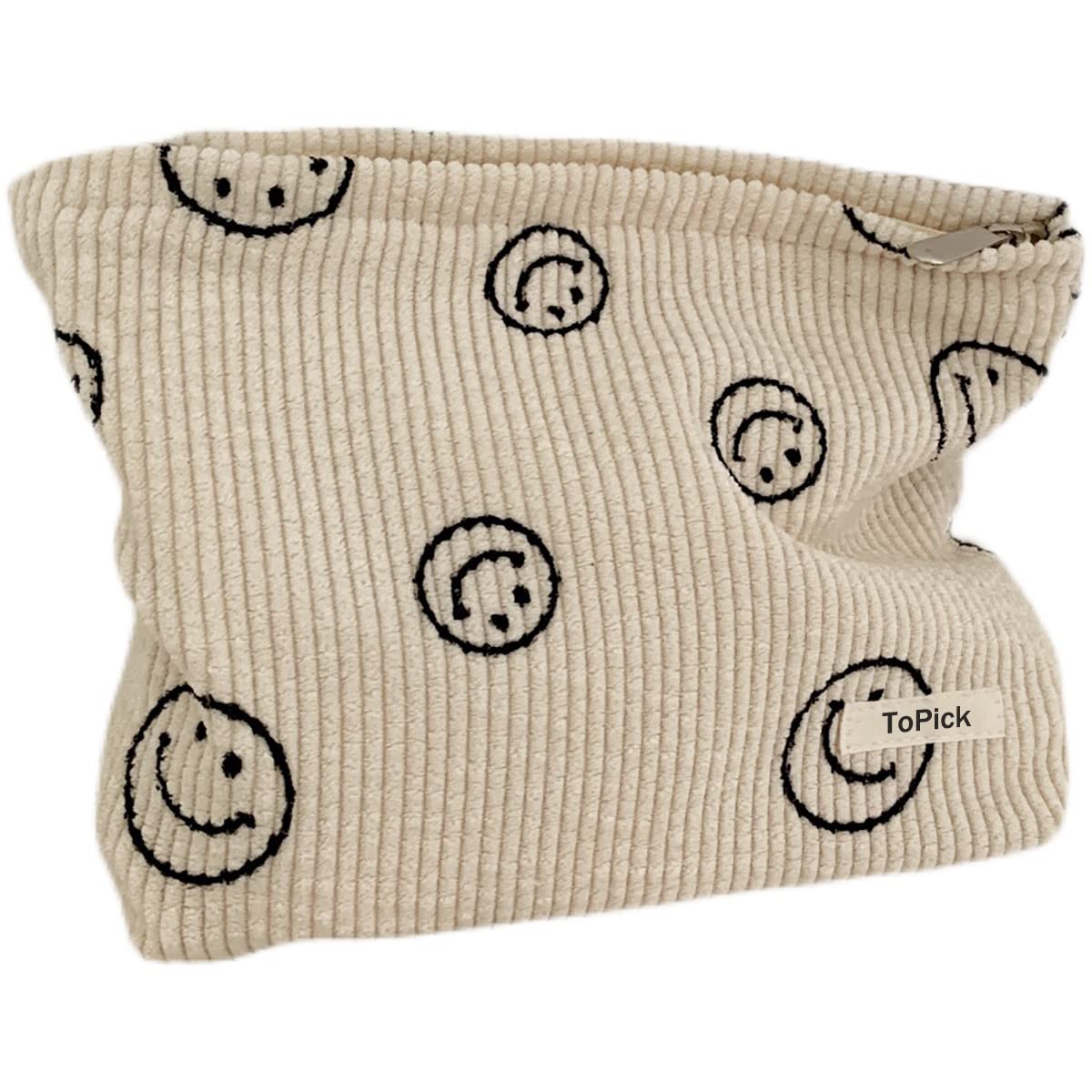 Smiley Face Logo Corduroy Cosmetic Bag with Zipper Closure | GreenLifeHuman Emporium