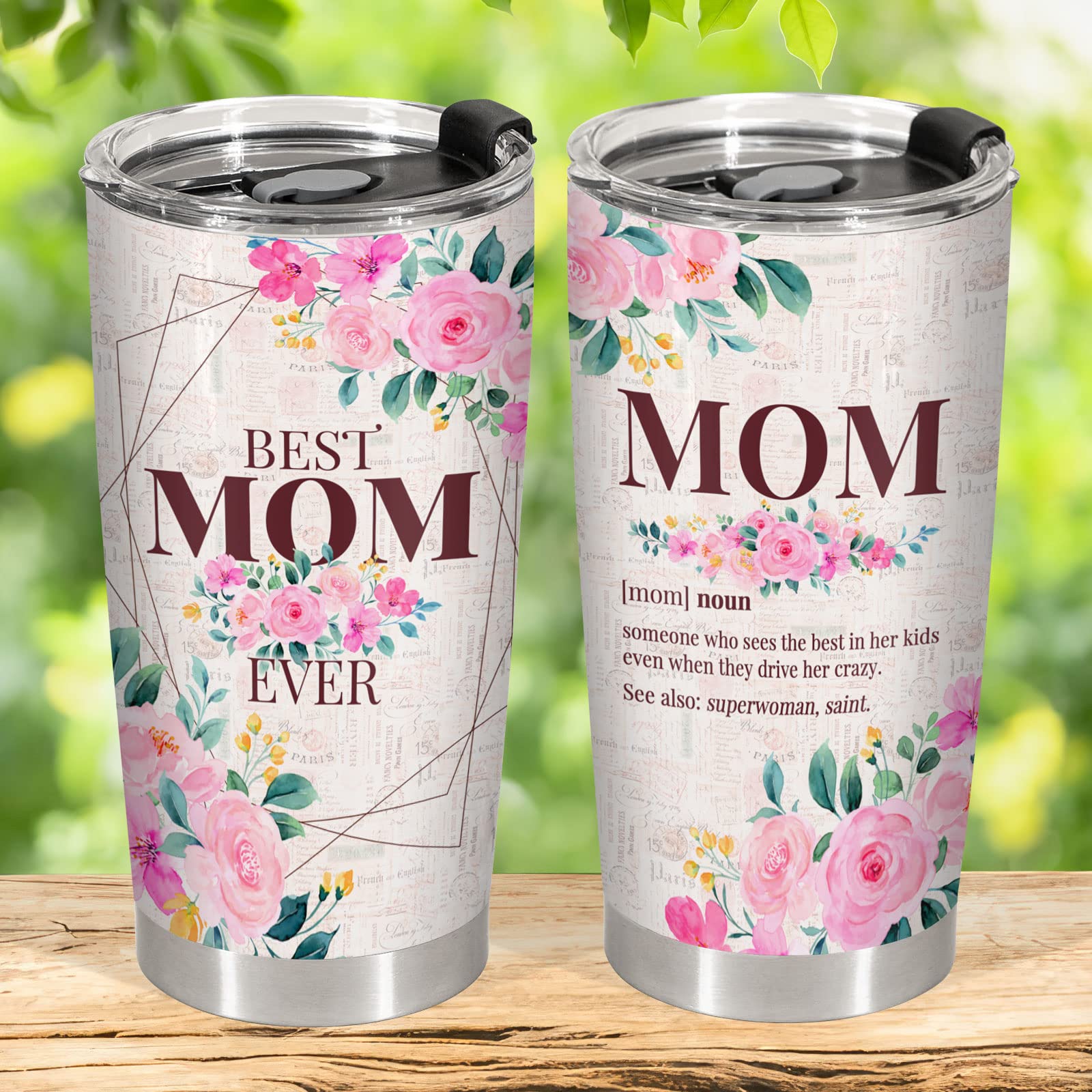 Perfect Gift for Mom - Stainless Steel Floral Mom Tumbler with Lid 20 oz | GreenLifeHuman Emporium