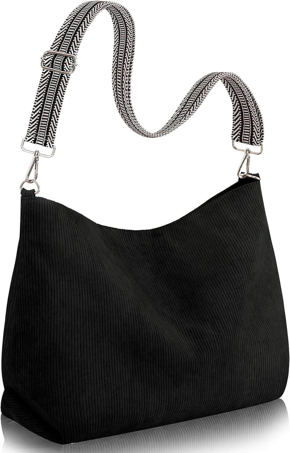 Large Corduroy Shoulder Tote Bag with Zipper and Pockets | GreenLifeHuman Emporium