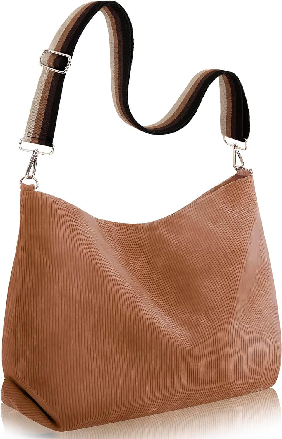 Large Corduroy Shoulder Tote Bag with Zipper and Pockets | GreenLifeHuman Emporium