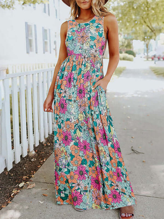 Sleeveless Floral Maxi Dress for Summer & Parties