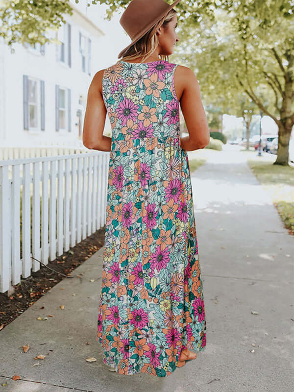 Sleeveless Floral Maxi Dress for Summer & Parties