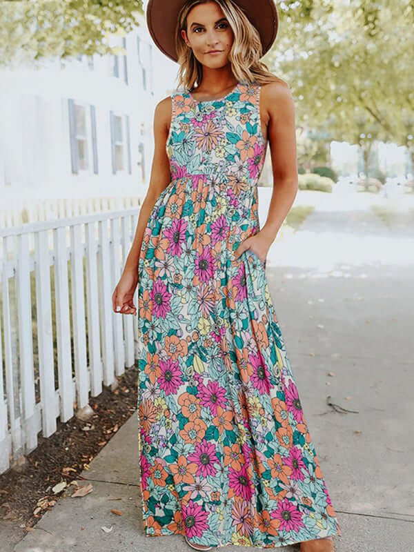 Sleeveless Floral Maxi Dress for Summer & Parties