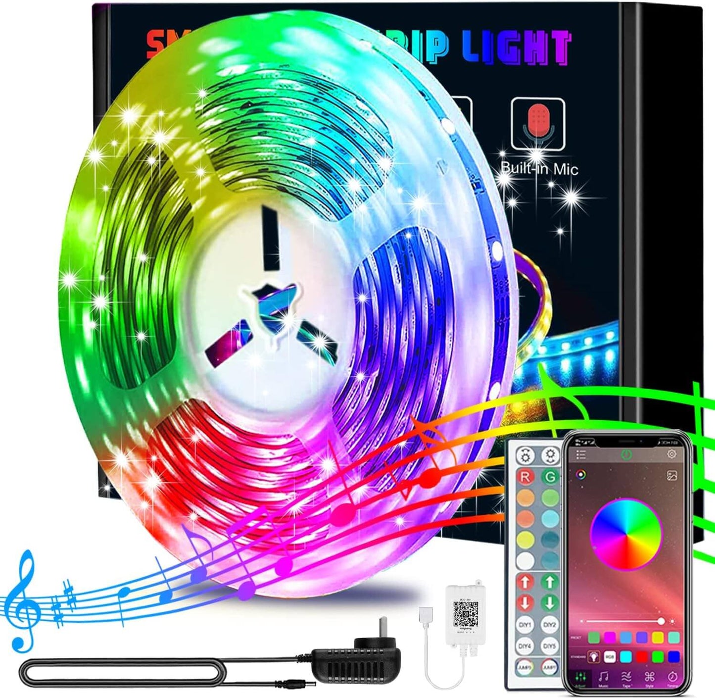 Smart LED Rope Light Strips with Music Sync & Bluetooth