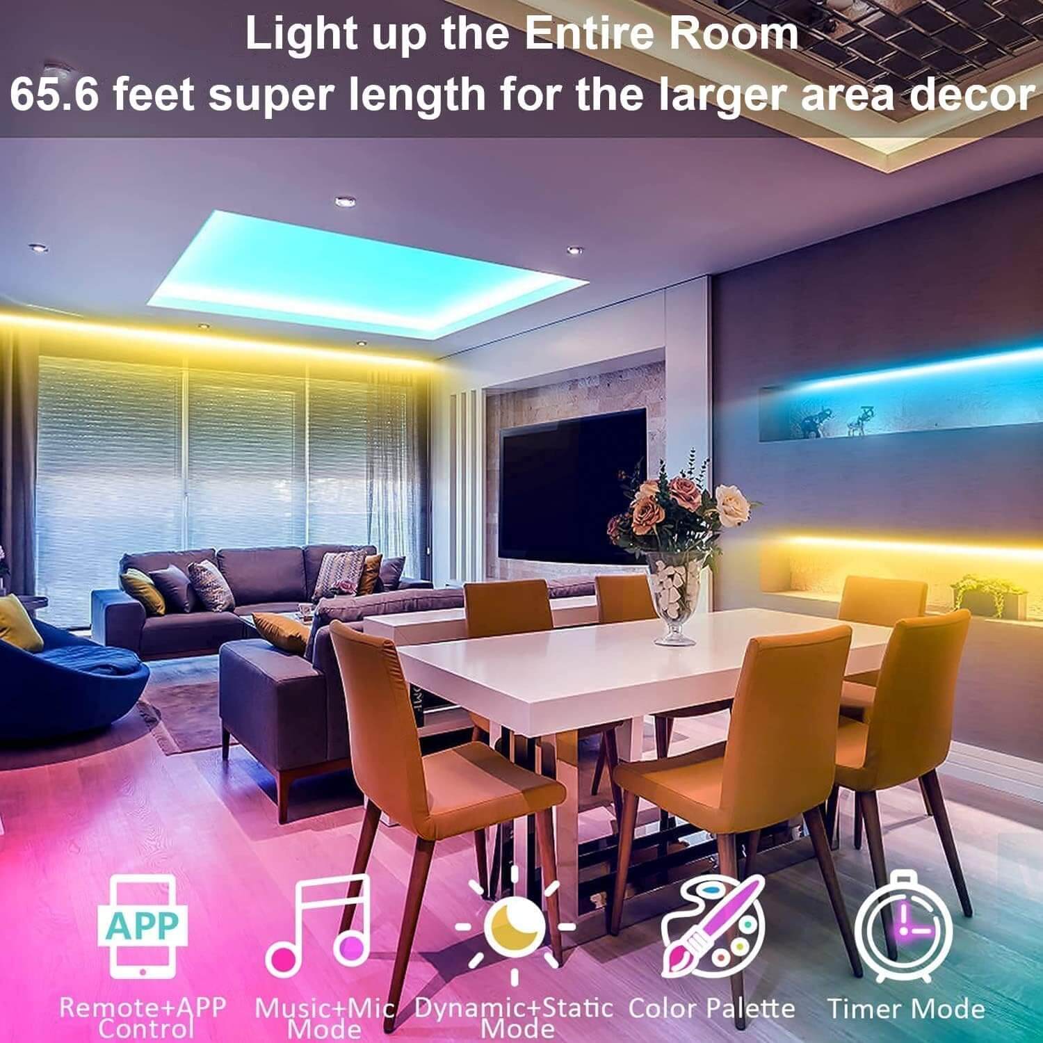 Smart LED Rope Light Strips with Music Sync & Bluetooth