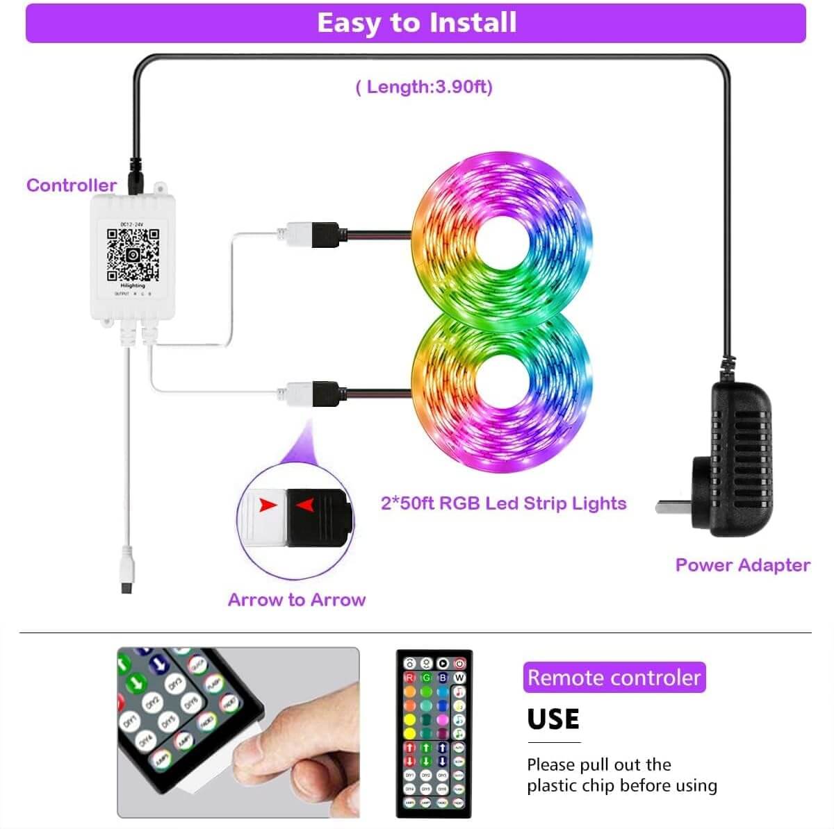 Smart LED Rope Light Strips with Music Sync & Bluetooth