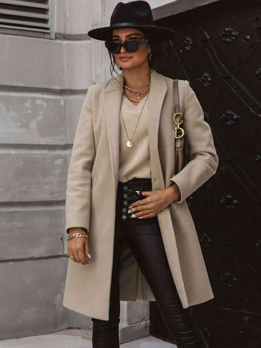 Chic Comfort: Buttoned Polyester Long Sleeve Longline Coat